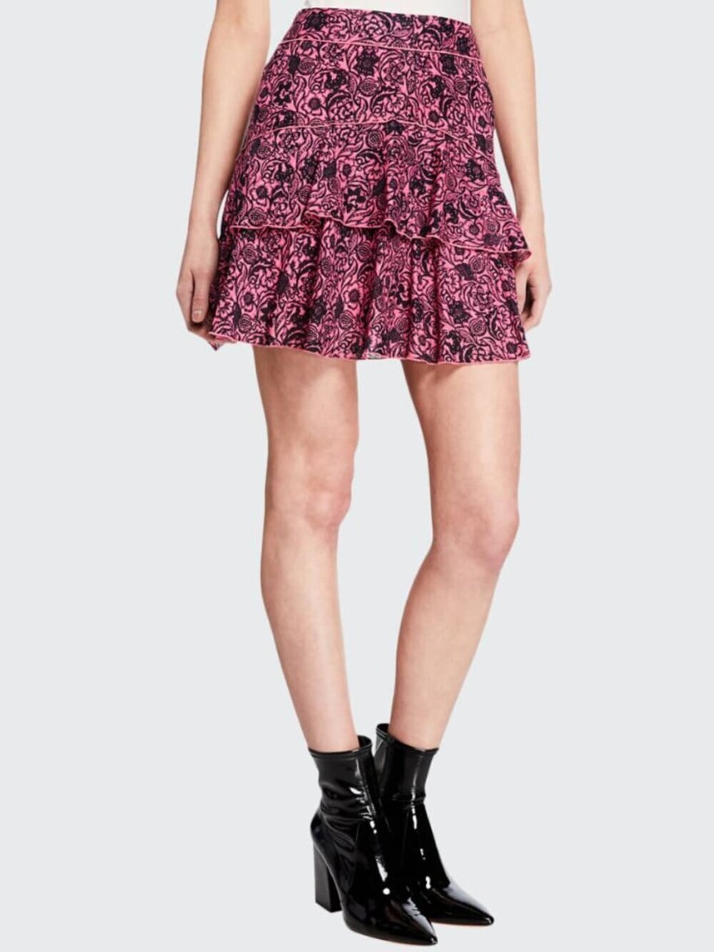 DEREK LAM 10 CROSBY Pink Black Floral Asymmetrical Tulip Mini Skirt, Size 6